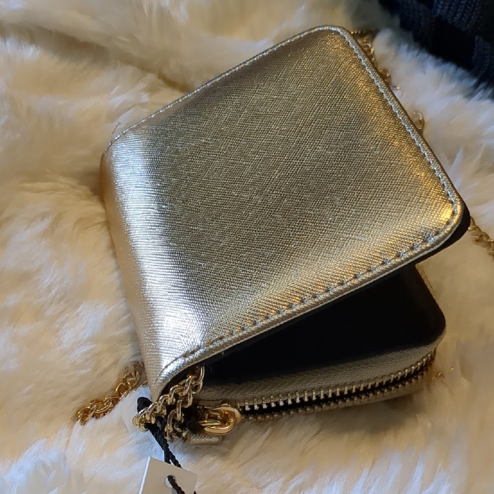 Kate Landry Gold Clutch with Zipper Closure